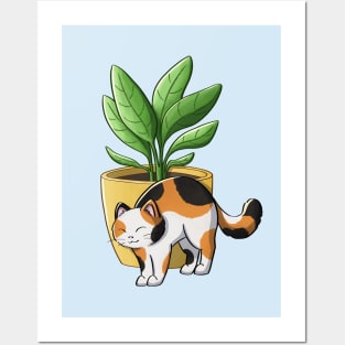 Calico Cat And Plant Posters and Art